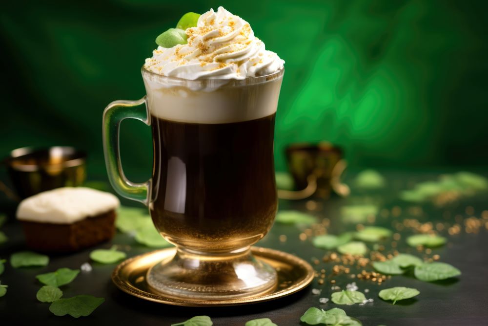 Az ír kávé a forró kávét ír whiskyvel, cukorral és egy kis tejszínnel kombinálja.